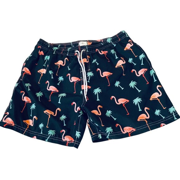 Mens Flamingo & Palm Tree Print Swim Trunks XXL Polyester - Picture 1 of 8